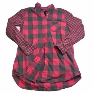 American Eagle Pink Plaid Faded Jegging Shirt